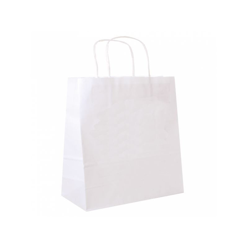 Bolsas de papel con asa rizada blancas