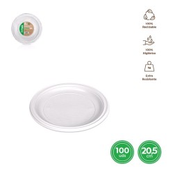 Platos blancos de plástico reutilizable