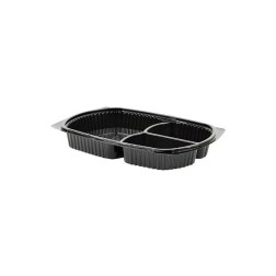 Envase negro 1250cc microondas + tapa PP REUTILIZABLE (3 compartimentos)
