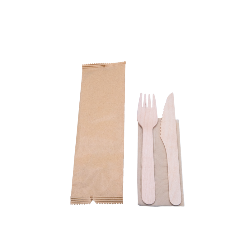 Set cubiertos de madera (cuchillo, tenedor y servilleta) Set cubiertos de madera (cuchillo, tenedor y servilleta)