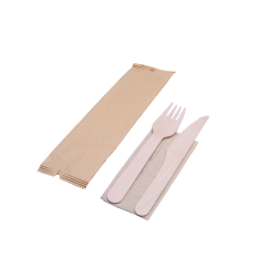 Set cubiertos de madera (cuchillo, tenedor y servilleta)