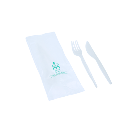 Set 2/1 Lean blanco reutilizable tenedor + cuchillo