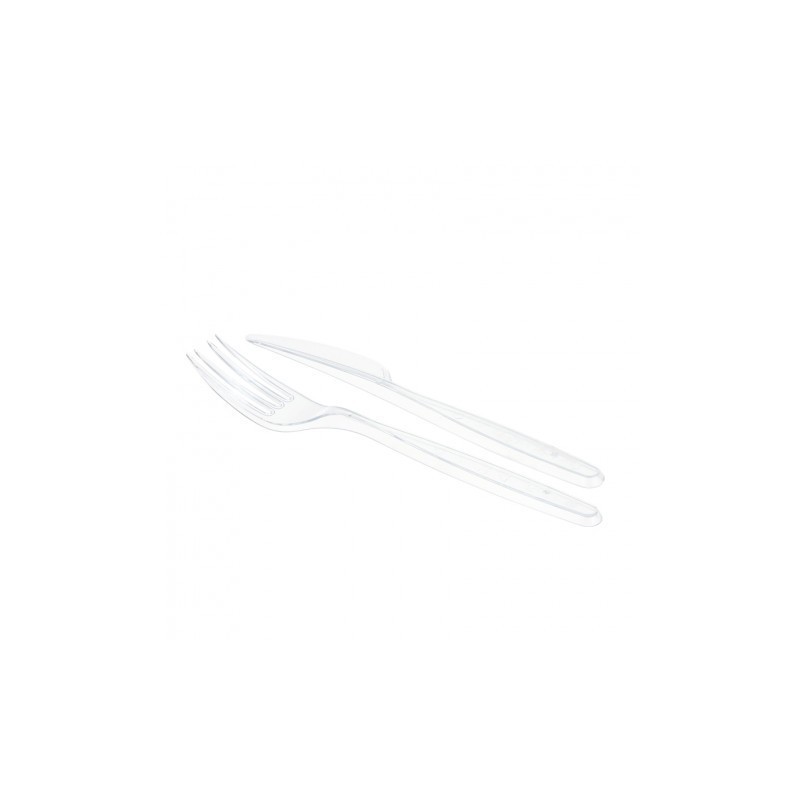 Set 2/1 cubiertos TRANSPARENTES reutilizables (cuchillo y tenedor) Set 2/1 cubiertos TRANSPARENTES reutilizables (cuchillo y tenedor)