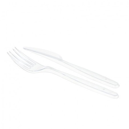 Set 2/1 cubiertos TRANSPARENTES reutilizables (cuchillo y tenedor)