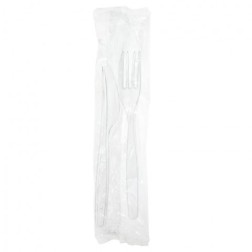 Set 2/1 cubiertos TRANSPARENTES reutilizables (cuchillo y tenedor)