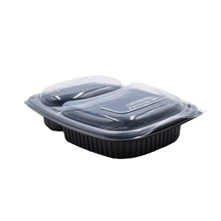 Envase negro 1250cc microondas + tapa PP REUTILIZABLE (2 compartimentos)