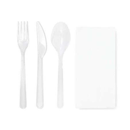 Set 4/1 TRANSPARENTE reutilizable Tenedor + Cuchillo + Cuchara + Servilleta