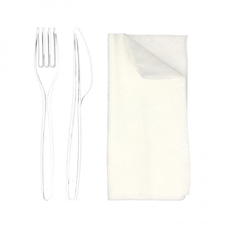 Set 3/1 cubiertos TRANSPARENTE (cuchillo, tenedor, servilleta 30x30) Set 3/1 cubiertos TRANSPARENTE (cuchillo, tenedor, servilleta 30x30)