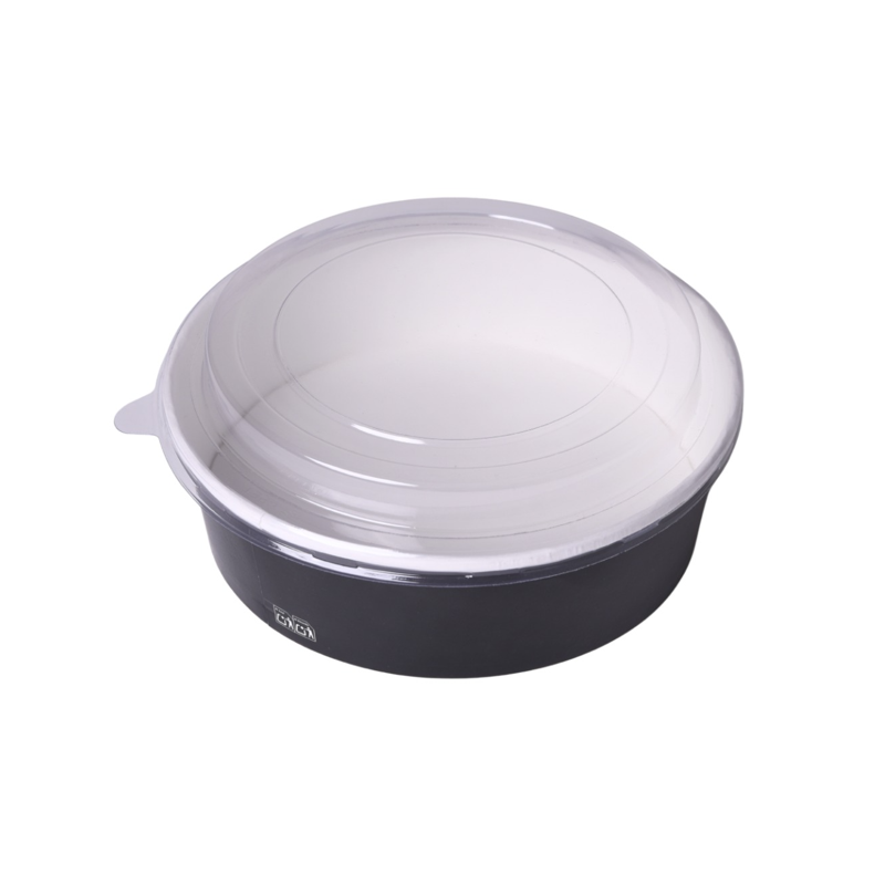 Ensaladeras cartón negras 950ml/32oz 18,7cm  + tapa transp. RPET