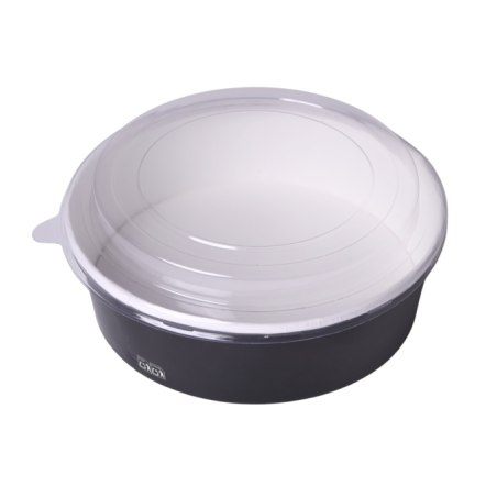 Ensaladeras cartón negras 950ml/32oz 18,7cm  + tapa transp. RPET