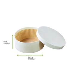 Caja redonda de madera para tarta de queso con papel de horno